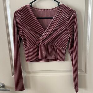 SHEIN Wine Ribbed V-Neck Crop Top